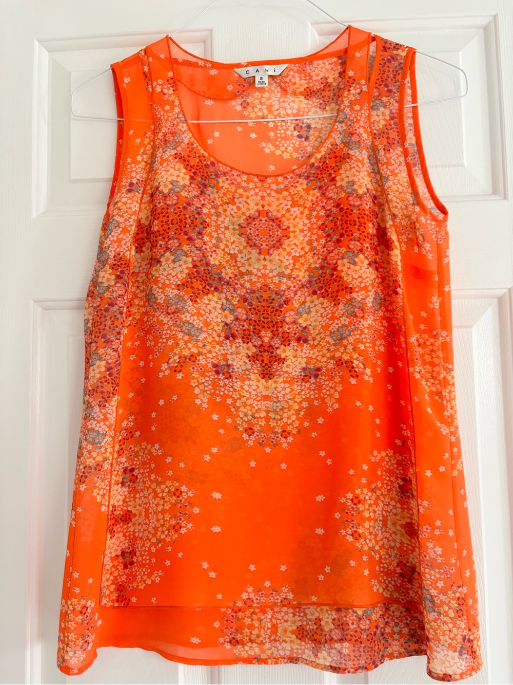 CAbi Bright Orange Floral Layered Shell Tank
